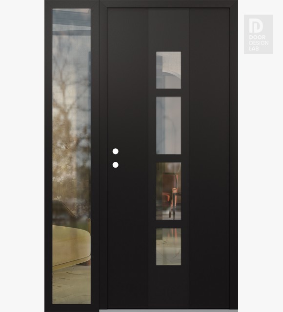 Modern Steel Front Door DIAMOND A10 50" X 80" BLACK/BLACK CLEAR GLASS PANEL BLACK RHI WITH SIDELITE CLEAR GLASS