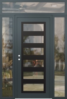 Diamond C9 60" x 96" anthracite/anthracite clear Glass Panel black RHI with 2 Sidelites and Transom clear Glass