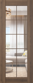 DOOR SLAB AVON 10 LITE CLEAR PECAN NUTWOOD 18" X 80" X 1 3/4" TEMPERED CLEAR GLASS