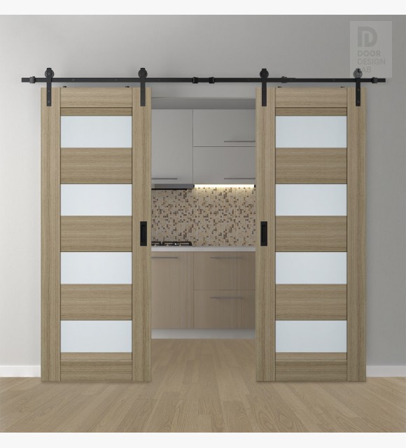 DOUBLE BARN DOOR AVON 07-08 VETRO SHAMBOR 72" X 84" X 1 3/4" BLACK HARDWARE