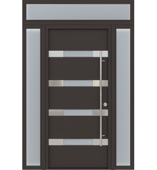 MODERN FRONT STEEL DOOR AURA BROWN/WHITE 61 1/16" X 95 11/16" LHI + SIDELITE LEFT/RIGHT + TRANSOM