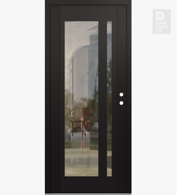 Modern Steel Front Door Diamond C15 36" x 80" black/black clear Glass Panel black LHI
