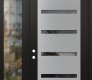 Modern Steel Front Door Diamond C7 50" x 96" black/black mirrored Glass Panel stainless steel RHI with Sidelite and Transom clear Glass