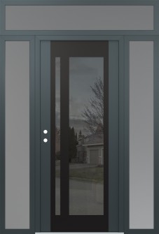 Diamond C15 68" x 96" anthracite/anthracite mirrored Glass Panel black RHI with 2 Sidelites and Transom frosted Glass