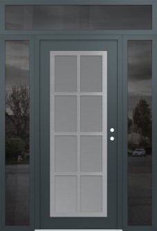 Diamond C16 60" x 96" anthracite/anthracite frosted Glass Panel stainless steel LHI with 2 Sidelites and Transom mirrored Glass