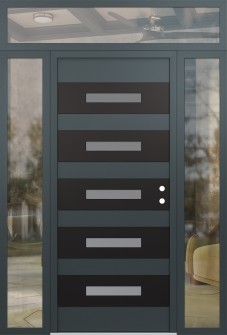 Diamond D9 60" x 96" anthracite/anthracite frosted Glass Panel black LHI with 2 Sidelites and Transom clear Glass