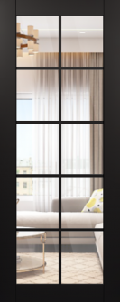 DOOR SLAB AVON 10 LITE CLEAR VETRO BLACK MATTE 28" X 80" X 1 3/4" TEMPERED CLEAR GLASS