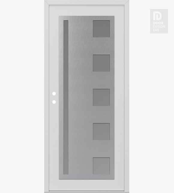 Modern Steel Front Door Diamond C3 36" x 80" white/white frosted Glass Panel stainless steel RHI