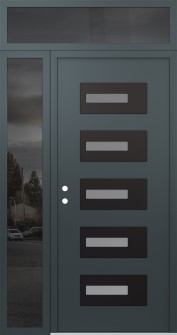 Diamond D6 48" x 96" anthracite/anthracite frosted Glass Panel black RHI with Sidelite and Transom mirrored Glass