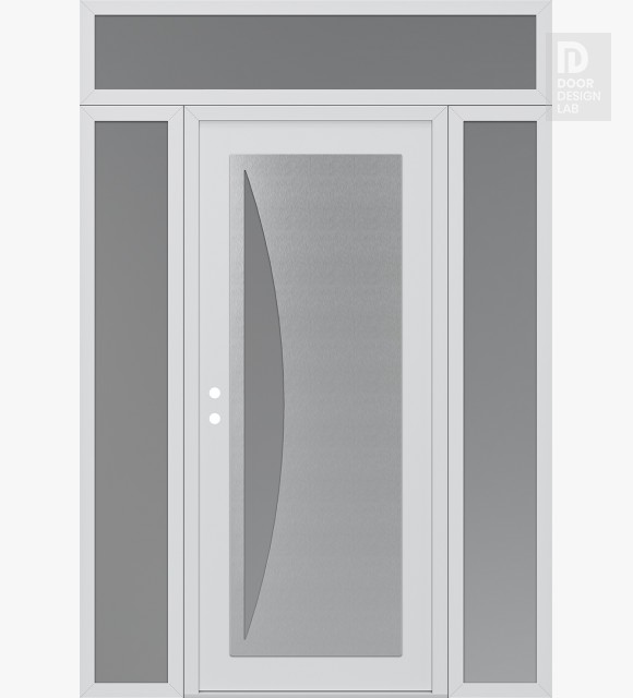 Modern Steel Front Door Diamond C13 60" x 96" white/white frosted Glass Panel stainless steel RHI with 2 Sidelites and Transom frosted Glass