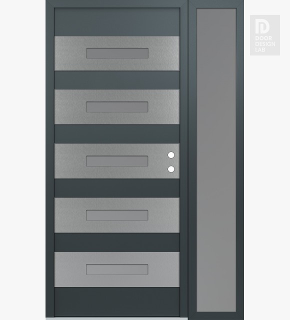 Modern Steel Front Door Diamond D9 52" x 80" anthracite/anthracite frosted Glass Panel stainless steel LHI with Sidelite frosted Glass