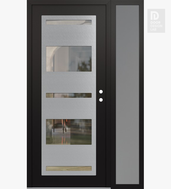 Modern Steel Front Door Diamond C10 48" x 80" black/black clear Glass Panel stainless steel LHI with Sidelite frosted Glass