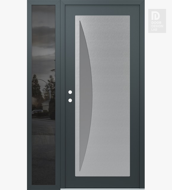 Modern Steel Front Door Diamond C13 48" x 80" anthracite/anthracite frosted Glass Panel stainless steel RHI with Sidelite mirrored Glass