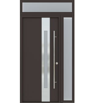 MODERN FRONT STEEL DOOR ZEPHYR BROWN/WHITE 49 1/4" X 95 11/16" LHI + SIDELITE RIGHT/TRANSOM