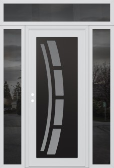 Diamond C12 64" x 96" white/white frosted Glass Panel black RHI with 2 Sidelites and Transom mirrored Glass