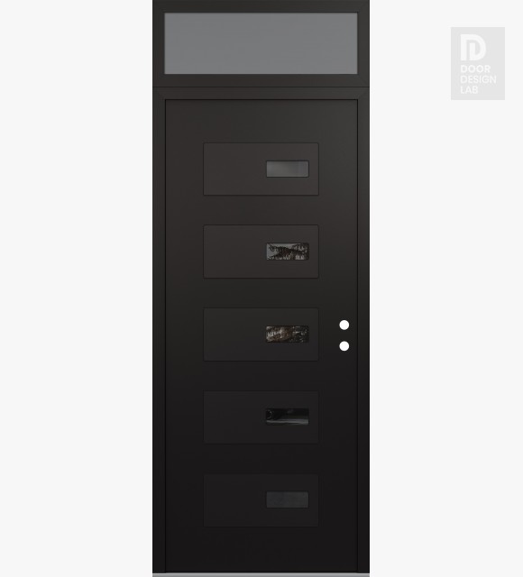 Modern Steel Front Door Diamond D7 36" x 96" black/black mirrored Glass Panel black LHI with Transom frosted Glass