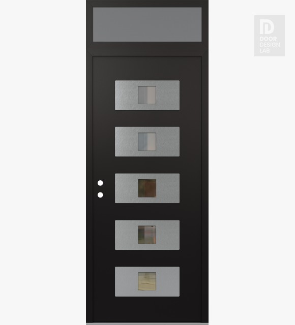 Modern Steel Front Door Diamond D8 36" x 96" black/black clear Glass Panel stainless steel RHI with Transom frosted Glass