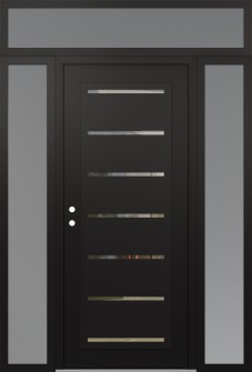 Diamond C11 60" x 96" black/black clear Glass Panel black RHI with 2 Sidelites and Transom frosted Glass