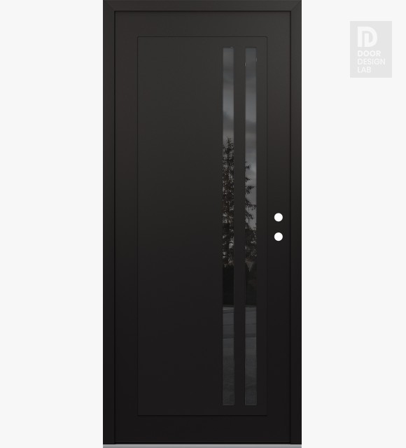 Modern Steel Front Door Diamond C6 36" x 80" black/black mirrored Glass Panel black LHI