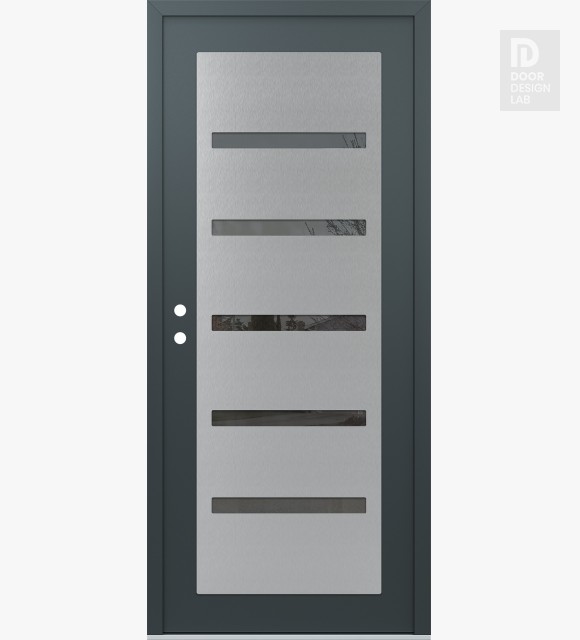 Modern Steel Front Door Diamond C7 36" x 80" anthracite/anthracite mirrored Glass Panel stainless steel RHI