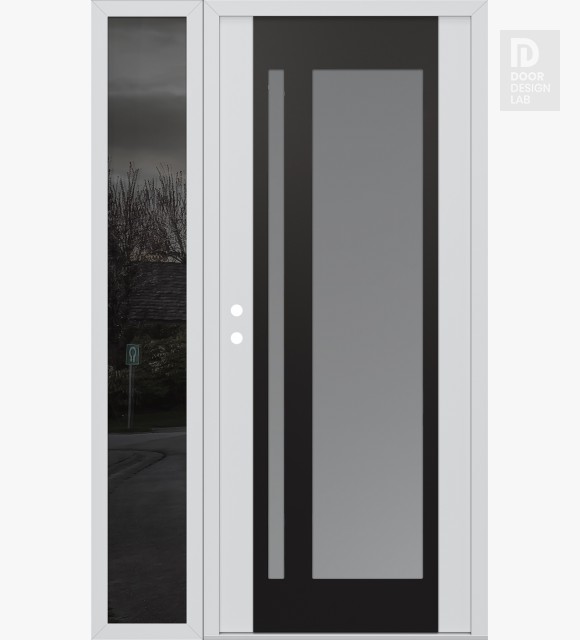 Modern Steel Front Door Diamond C15 50" x 80" white/white frosted Glass Panel black RHI with Sidelite mirrored Glass