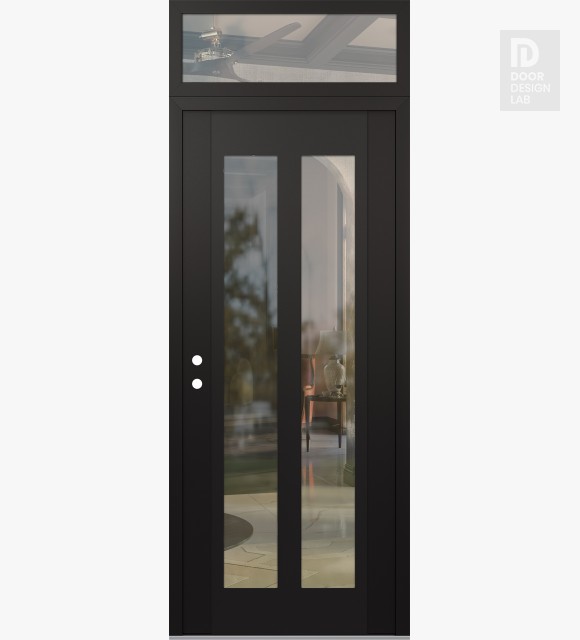 Modern Steel Front Door Diamond C14 36" x 96" black/black clear Glass Panel black RHI with Transom clear Glass