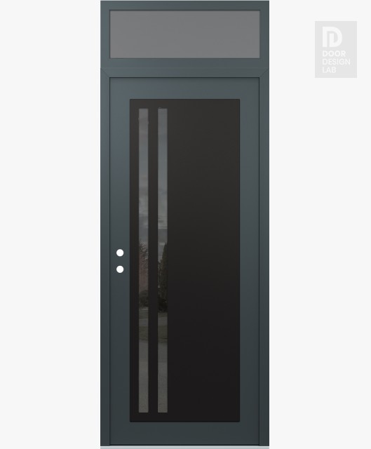 Modern Steel Front Door Diamond C6 36" x 96" anthracite/anthracite mirrored Glass Panel black RHI with Transom frosted Glass