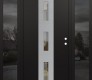 Modern Steel Front Door DIAMOND A7 64" X 80" BLACK/BLACK CLEAR GLASS PANEL STAINLESS STEEL LHI WITH 2 SIDELITES MIRRORED GLASS