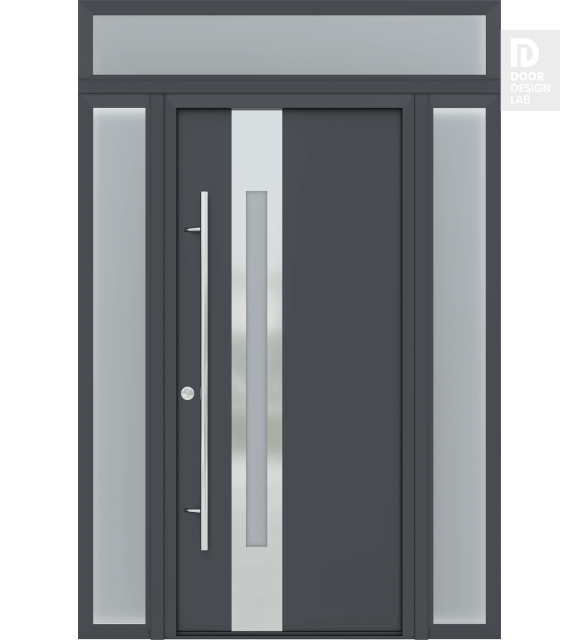 MODERN FRONT STEEL DOOR ZEPHYR ANTRACIT/WHITE 61 1/16" X 95 11/16" RHI + SIDELITE LEFT/RIGHT + TRANSOM