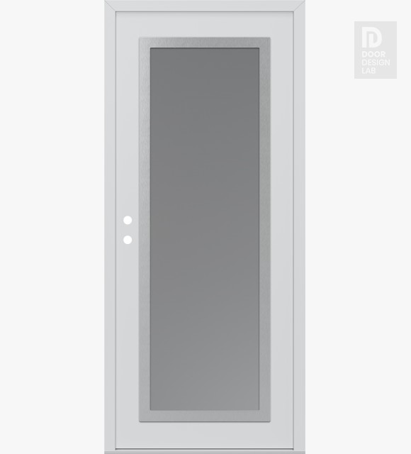 Modern Steel Front Door Diamond C1 36" x 80" white/white frosted Glass Panel stainless steel RHI
