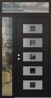 Diamond D8 48" x 96" black/black Mirrored Glass Panel stainless steel RHI with Sidelite and Transom clear Glass
