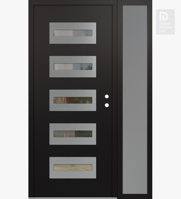 Modern Steel Front Door Diamond D4 50" x 80" black/black clear Glass Panel stainless steel LHI with Sidelite frosted Glass