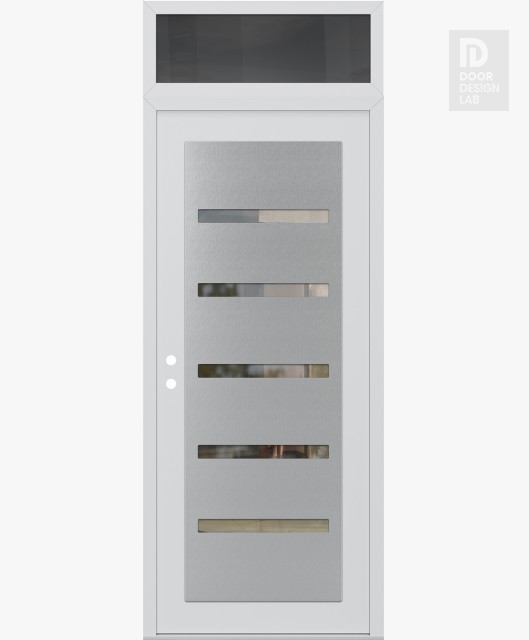 Modern Steel Front Door Diamond C7 36" x 96" white/white clear Glass Panel stainless steel RHI with Transom mirrored Glass