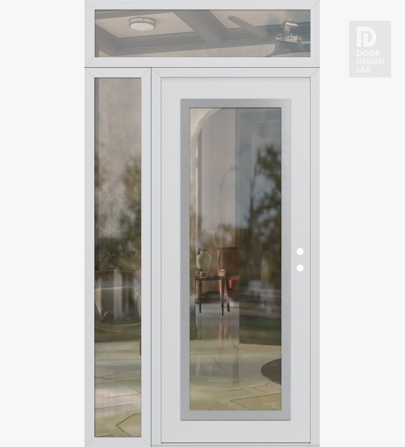 Modern Steel Front Door Diamond C1 52" x 96" white/white clear Glass Panel stainless steel RHI with Sidelite and Transom clear Glass