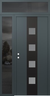 DIAMOND A12 52" X 96" ANTHRACITE/ANTHRACITE FROSTED GLASS PANEL BLACK RHI WITH SIDELITE AND TRANSOM MIRRORED GLASS