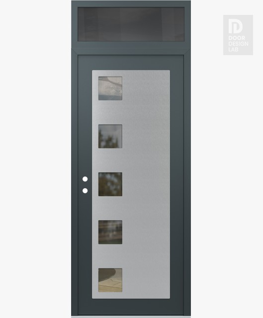 Modern Steel Front Door Diamond C5 36" x 96" anthracite/anthracite clear Glass Panel stainless steel RHI with Transom mirrored Glass