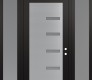 Modern Steel Front Door Diamond C8 60" x 96" black/white frosted Glass Panel stainless steel LHI with 2 Sidelites and Transom frosted Glass