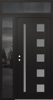 Diamond C3 50" x 96" black/white frosted Glass Panel black RHI with Sidelite and Transom mirrored Glass