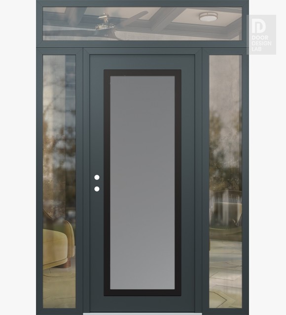Modern Steel Front Door Diamond C1 68" x 96" anthracite/anthracite frosted Glass Panel black RHI with 2 Sidelites and Transom clear Glass