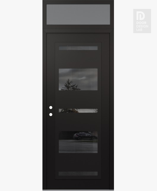 Modern Steel Front Door Diamond C10 36" x 96" black/black mirrored Glass Panel black RHI with Transom frosted Glass