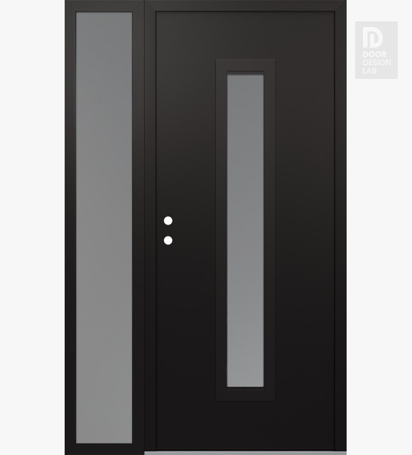 Modern Steel Front Door DIAMOND A11 52" X 80" BLACK/WHITE FROSTED GLASS PANEL BLACK RHI WITH SIDELITE FROSTED GLASS