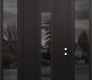 Modern Steel Front Door DIAMOND A9 64" X 96" BLACK/BLACK MIRRORED GLASS PANEL BLACK LHI WITH 2 SIDELITES AND TRANSOM MIRRORED GLASS