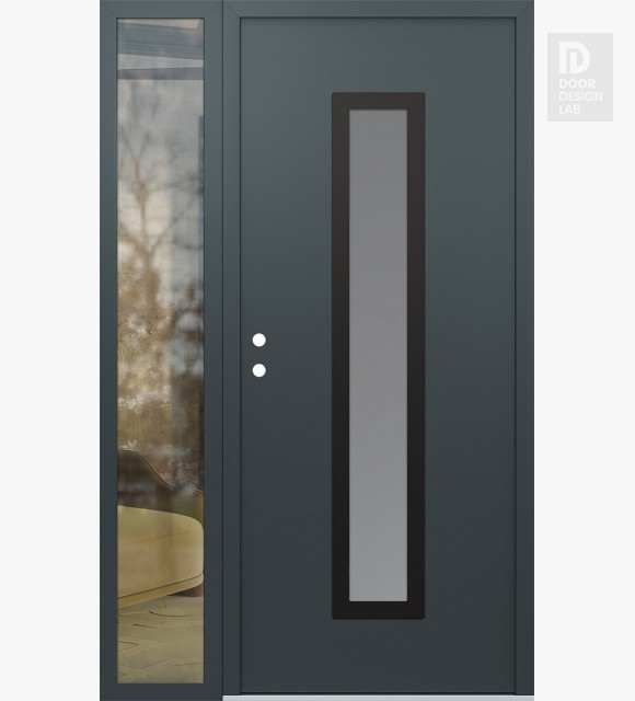 Modern Steel Front Door DIAMOND A11 52" X 80" ANTHRACITE/ANTHRACITE FROSTED GLASS PANEL BLACK RHI WITH SIDELITE CLEAR GLASS