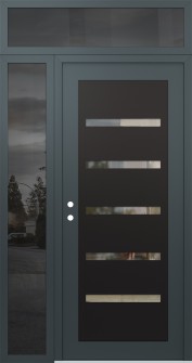 Diamond C7 52" x 96" anthracite/anthracite clear Glass Panel black RHI with Sidelite and Transom mirrored Glass