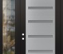 Modern Steel Front Door Diamond C7 50" x 96" black/white frosted Glass Panel stainless steel RHI with Sidelite and Transom clear Glass