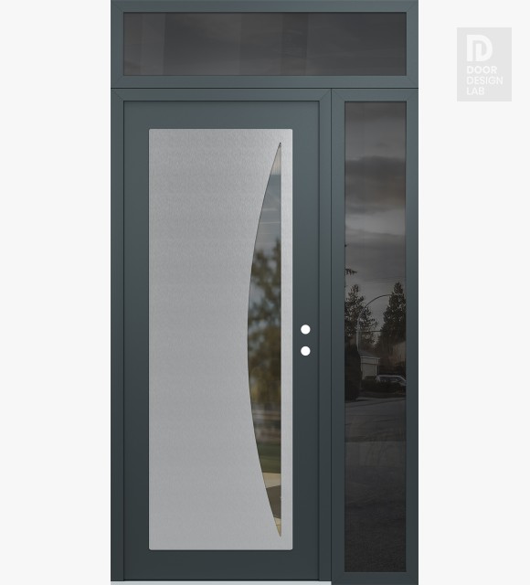 Modern Steel Front Door Diamond C13 48" x 96" anthracite/anthracite clear Glass Panel stainless steel LHI with Sidelite and Transom mirrored Glass