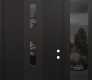 Modern Steel Front Door DIAMOND A7 50" X 96" BLACK/BLACK MIRRORED GLASS PANEL BLACK LHI WITH SIDELITE AND TRANSOM MIRRORED GLASS