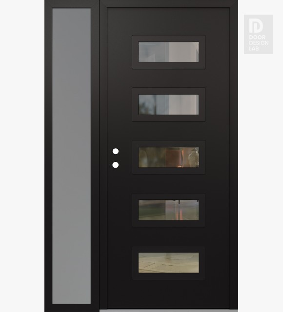 Modern Steel Front Door Diamond D1 52" x 80" black/black clear Glass Panel black RHI with Sidelite frosted Glass