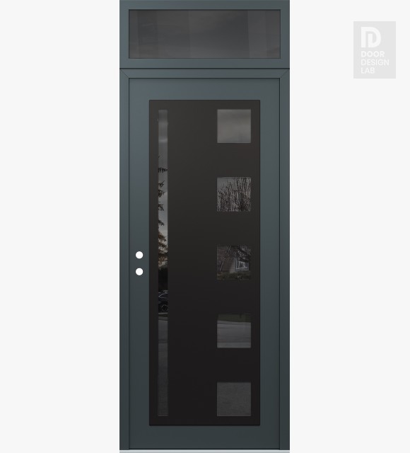 Modern Steel Front Door Diamond C3 36" x 96" anthracite/anthracite mirrored Glass Panel black RHI with Transom mirrored Glass