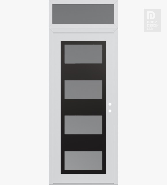 Modern Steel Front Door Diamond C2 36" x 96" white/white frosted Glass Panel black LHI with Transom frosted Glass